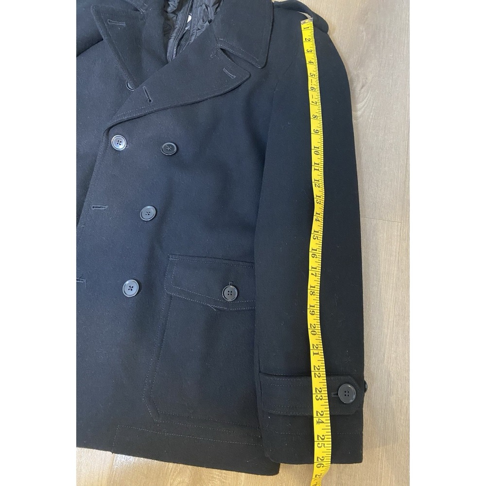 NWT Express‎ Double Breasted Wool Blend Peacoat Black Lined Preppy Coat Men L - Picture 7 of 10